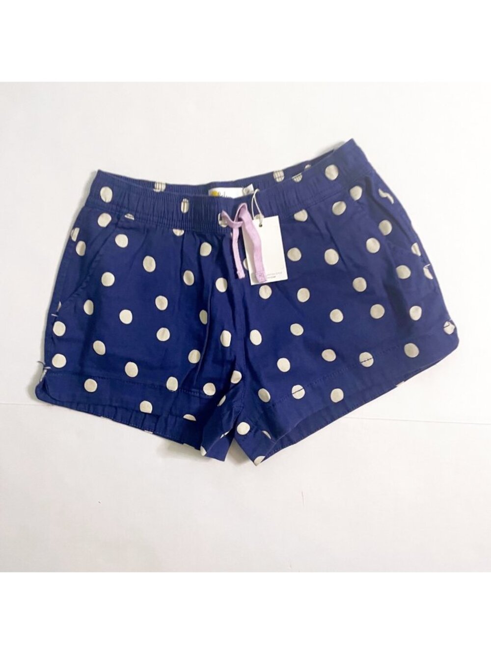 NWT Mini Boden Blue White Polka Dot Heart Pocket Shorts, Size 13